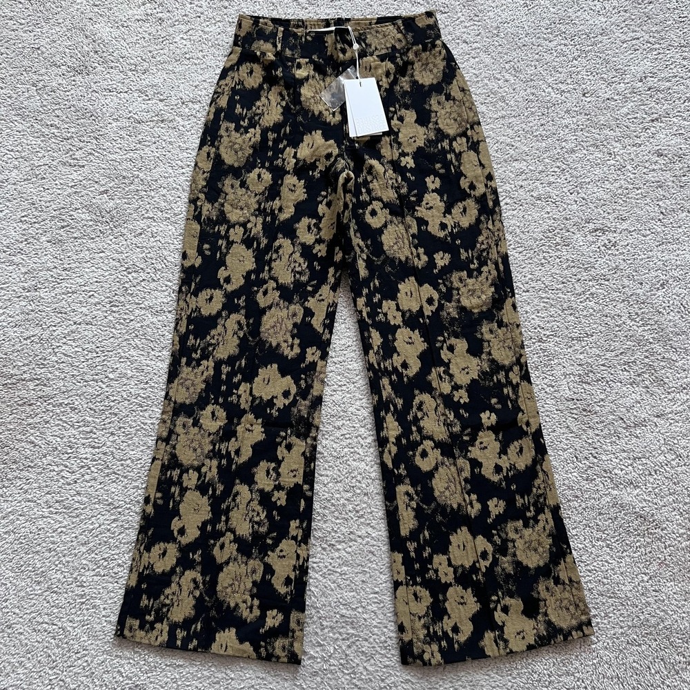 DESTREE Yoshi Blurry Wide Leg Dress Pants Womens 34 Black Ochre Floral Twill